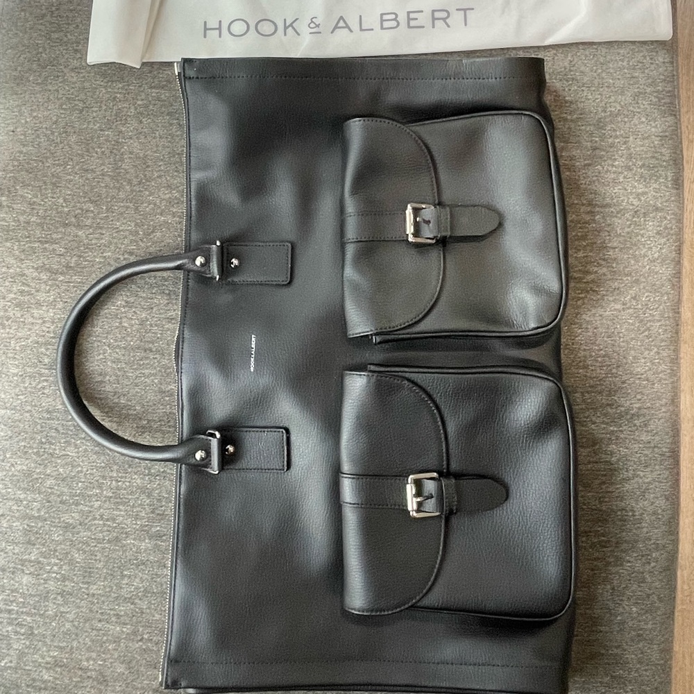 Hook and Albert black leather garment bag. NEW NEVER USED